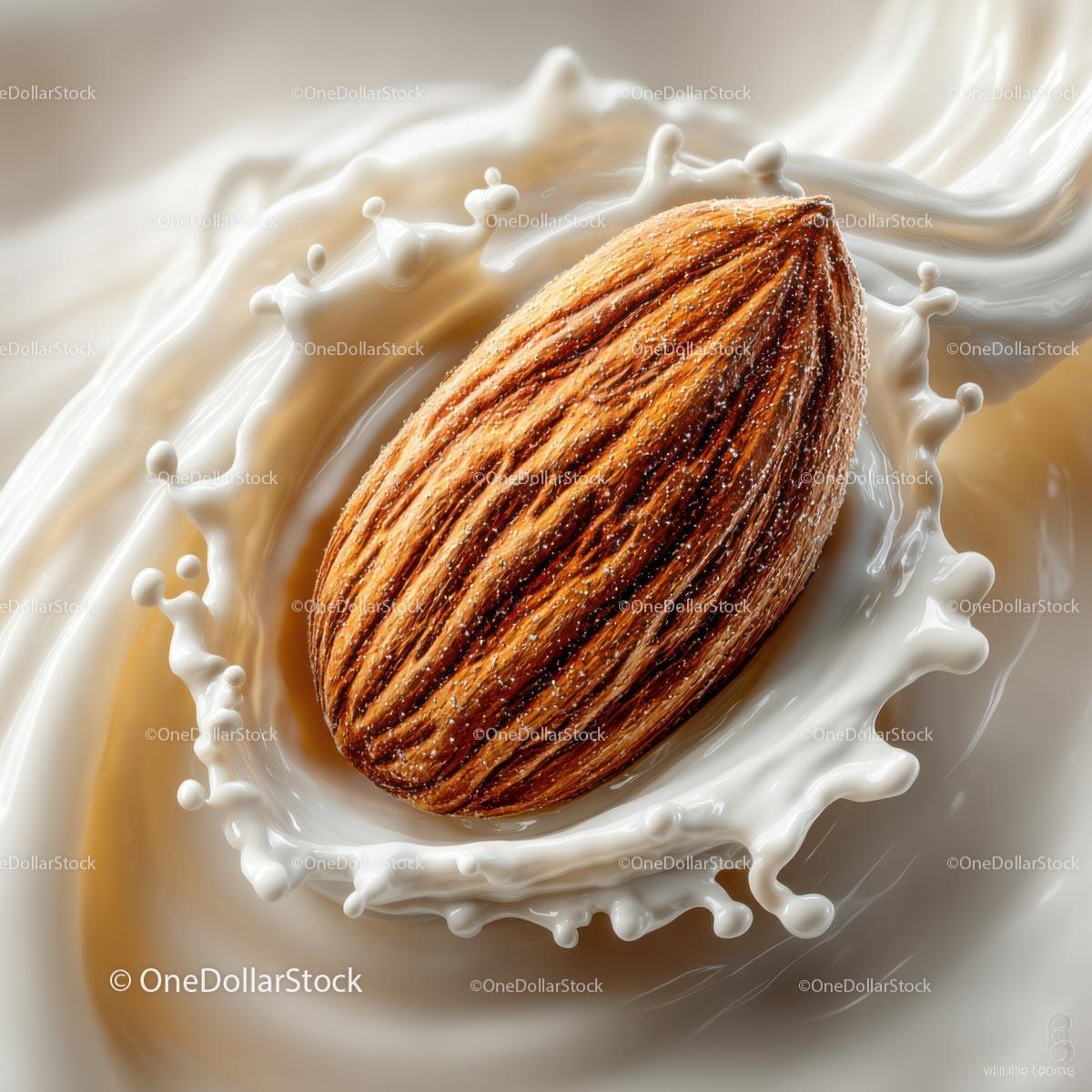 Almond Splashing in Creamy Milk Stream