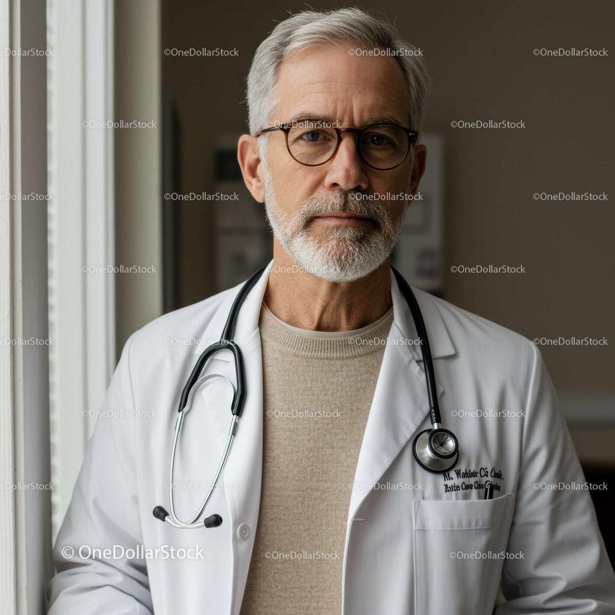 Senior Male Doctor with Stethoscope in Clinical Setting