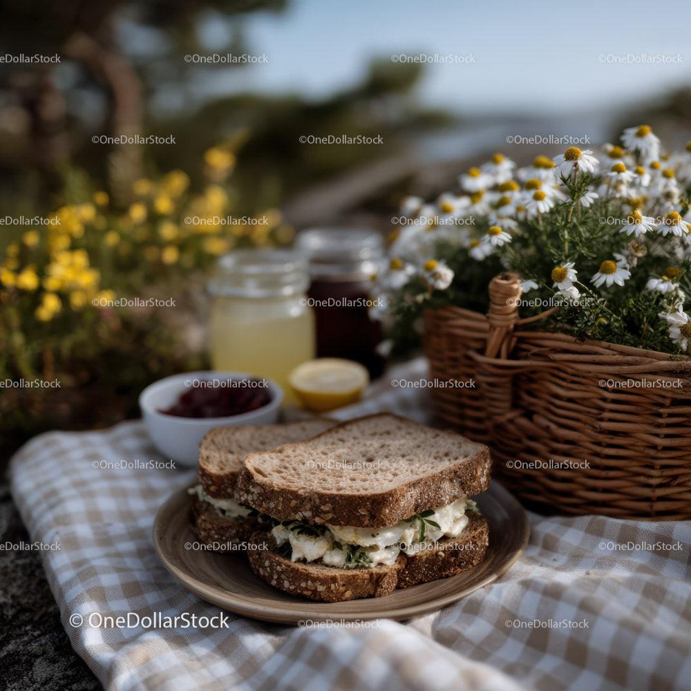 Outdoor Picnic with Fresh Baked Bread and Honey Jars in Sunlight Stock Photo Bundle preview 28