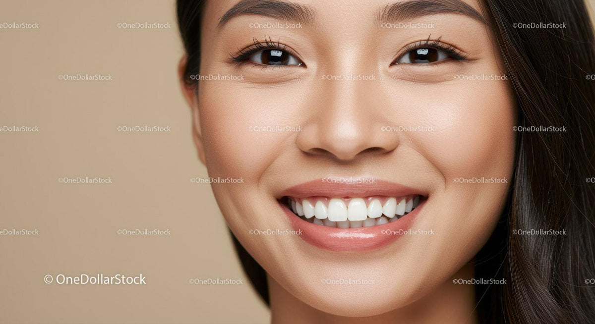 Close up of young woman smiling with flawless skin