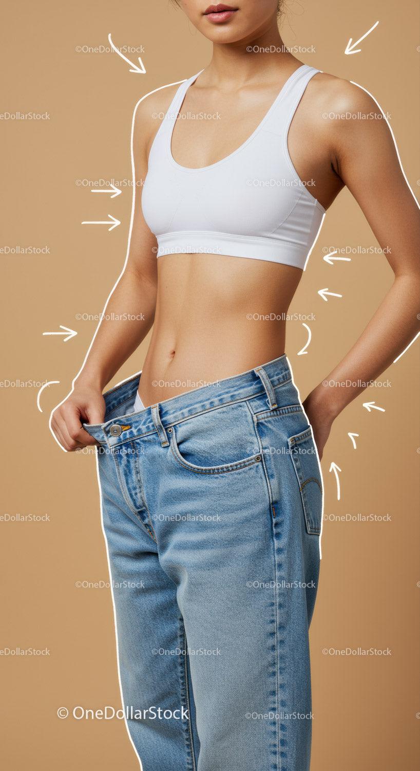 Stylish Woman Wearing White Sports Bra and Blue Jeans with Casual Pose