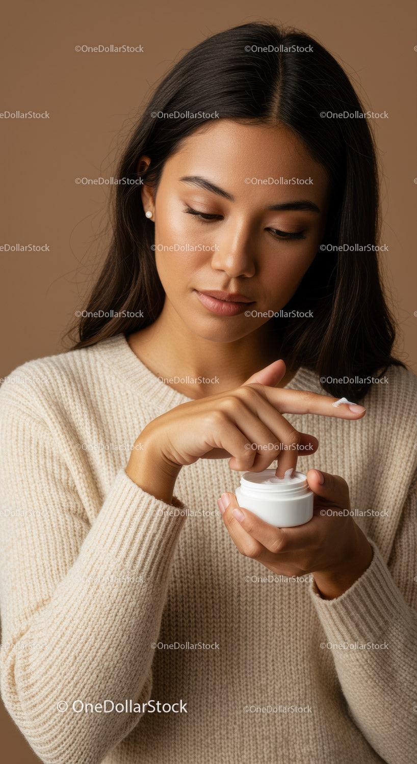 Young Woman Applying Skincare Cream for Healthy Skin