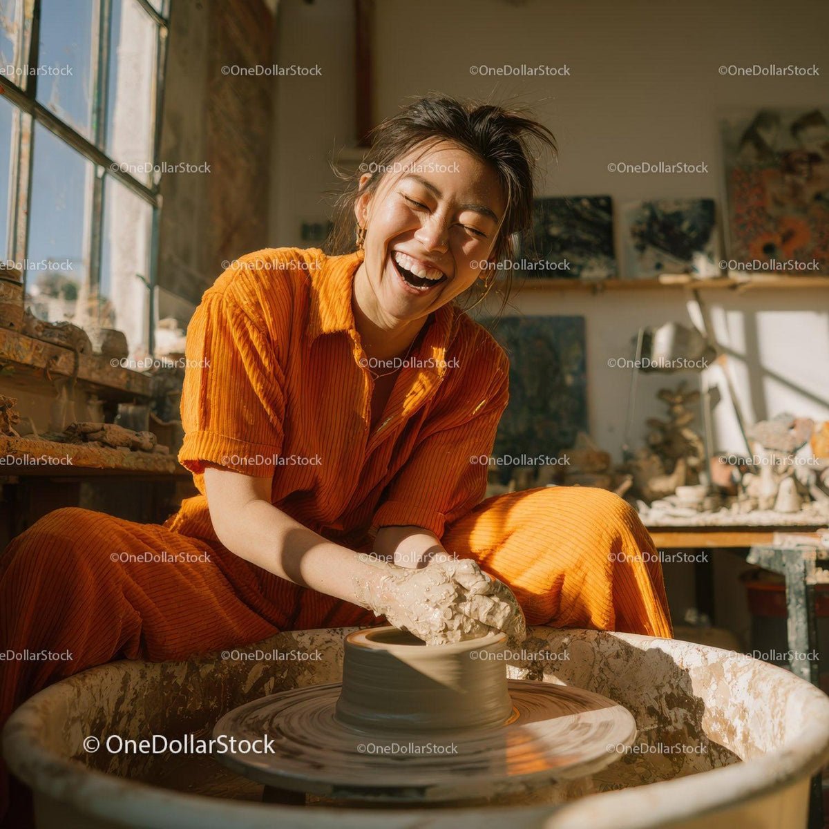 Joyful Woman Creating Handmade Pottery in Artistic Studio Stock Photo Bundle preview 5