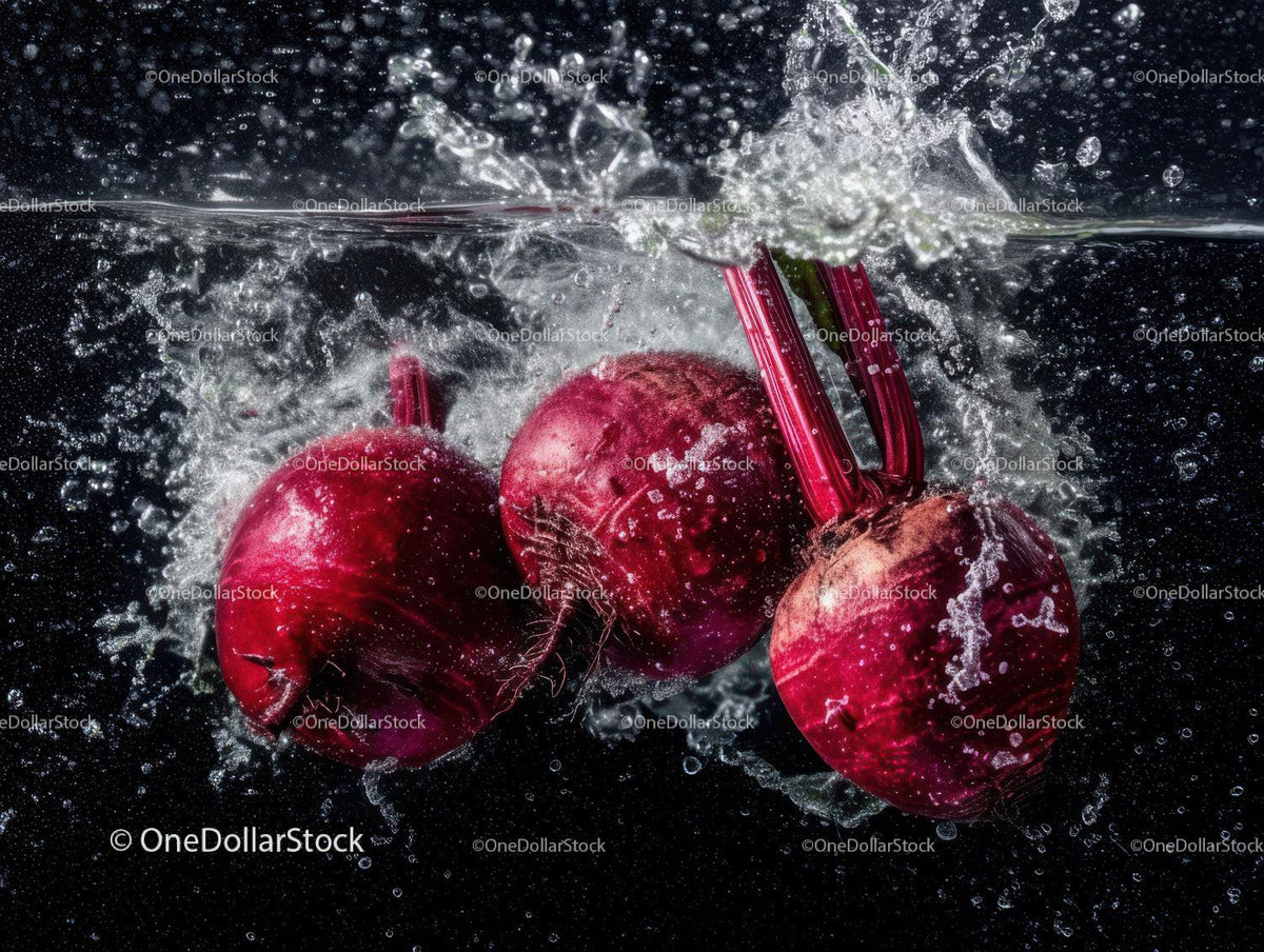 Fresh Red Radishes Under Water Splash for Healthy Food Themes