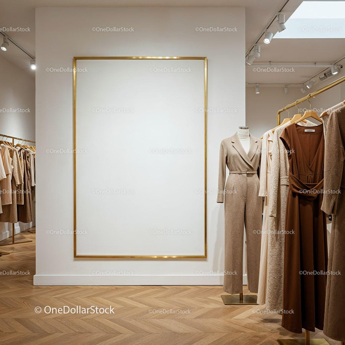 Modern boutique interior with beige and brown clothing JPG Mockup Image preview
