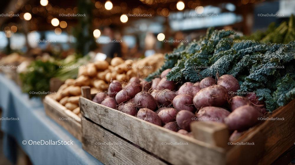 Fresh Radishes and Kale at Outdoor Farmers Market