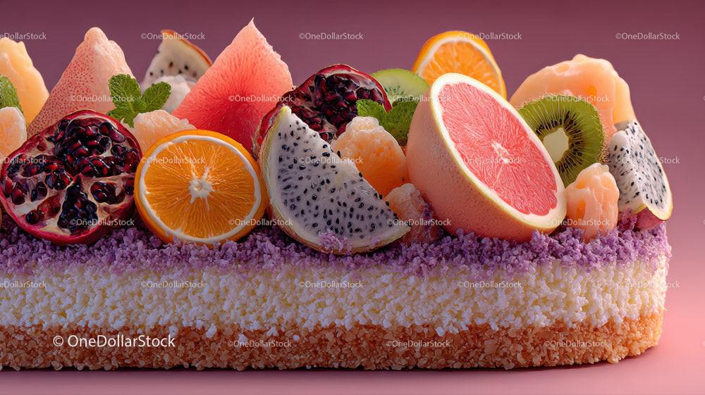 Assorted Fresh Fruit Cake with Citrus and Tropical Fruits