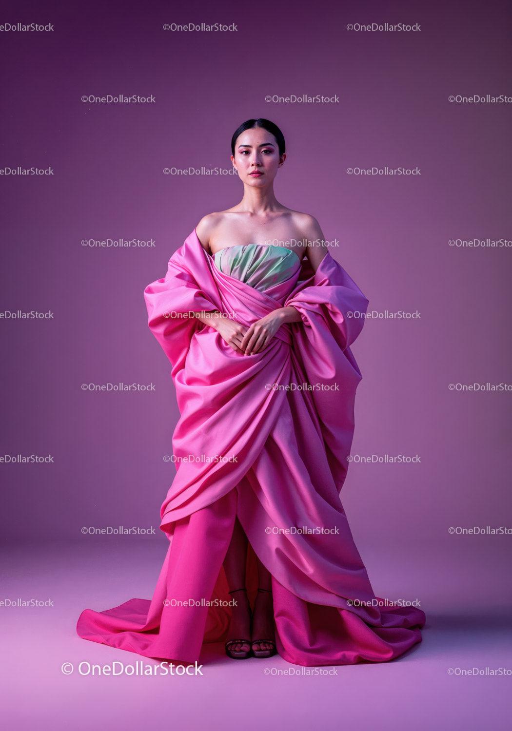 Elegant Female Model in Pink Dress with Vibrant Studio Lighting Stock Photo Bundle preview 23
