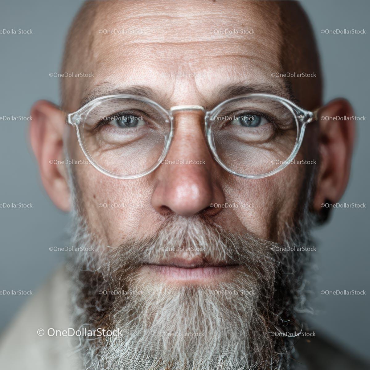 stock photo bundle made with Mature Man with Glasses and a Thoughtful Expression in Portrait Stock Photo Bundle