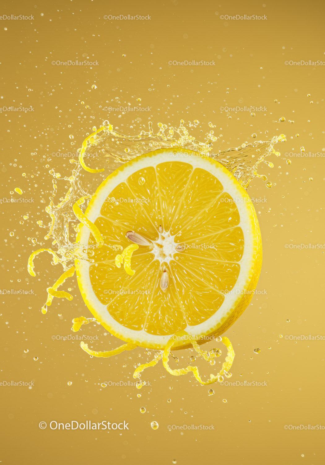 Fresh Lemon Slice Splashing into Liquid