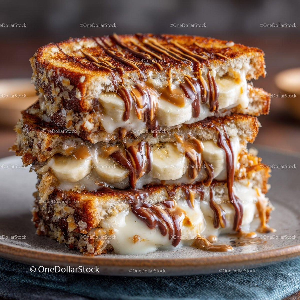 Banana Caramel Toast Sandwich for Delicious Breakfast or Snack Stock Photo Bundle creative preview 4