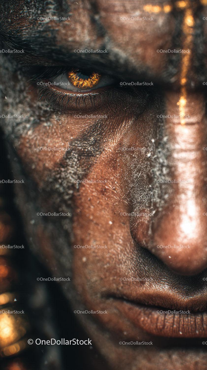 stock photo bundle made with Close-up of An African Tribal Face with Gold Metallic Body Art Stock Photo Bundle