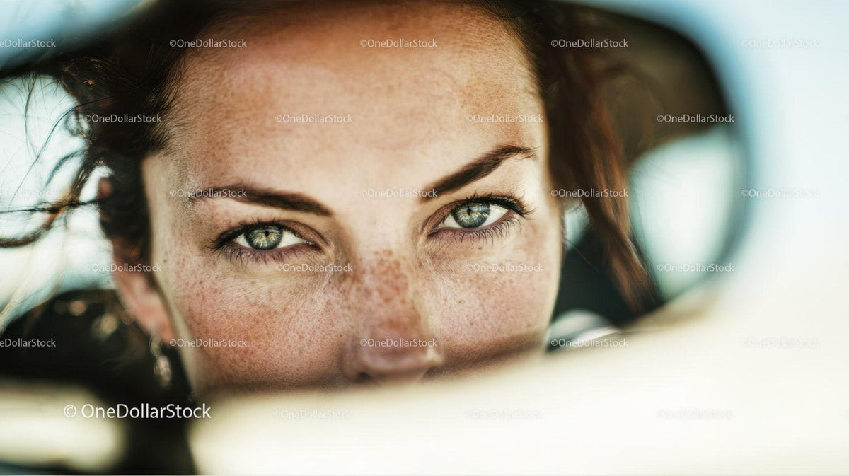 Close-Up of Woman with Green Eyes and Freckles in Natural Light