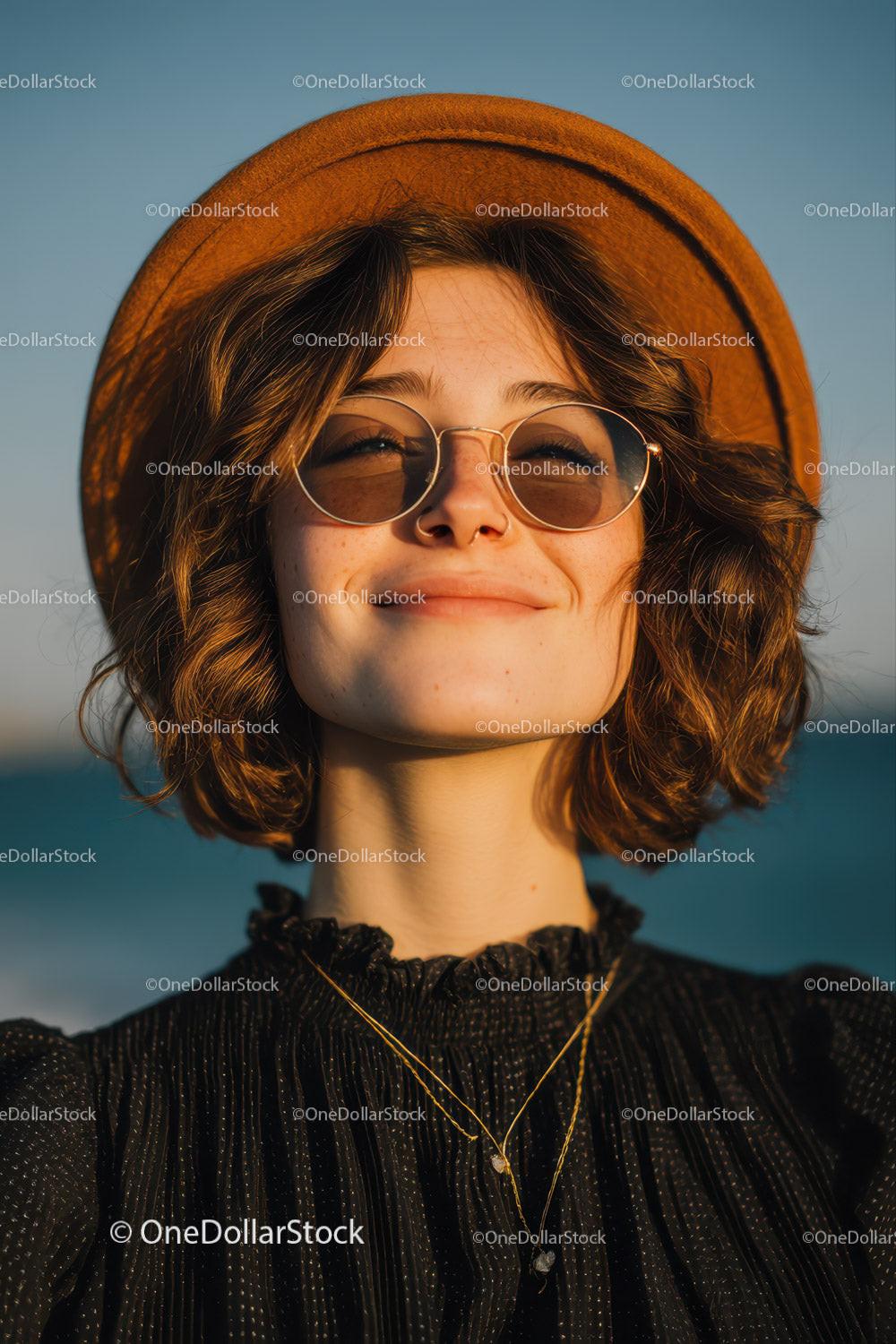 Young Woman in Straw Hat and Sunglasses Enjoying Sunny Day