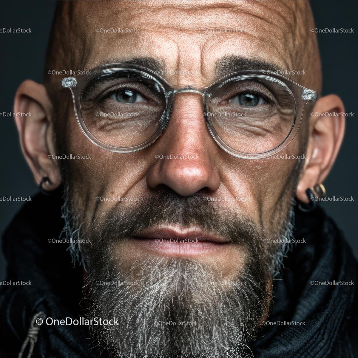 Mature Man with Glasses and a Thoughtful Expression in Portrait Stock Photo Bundle preview 16