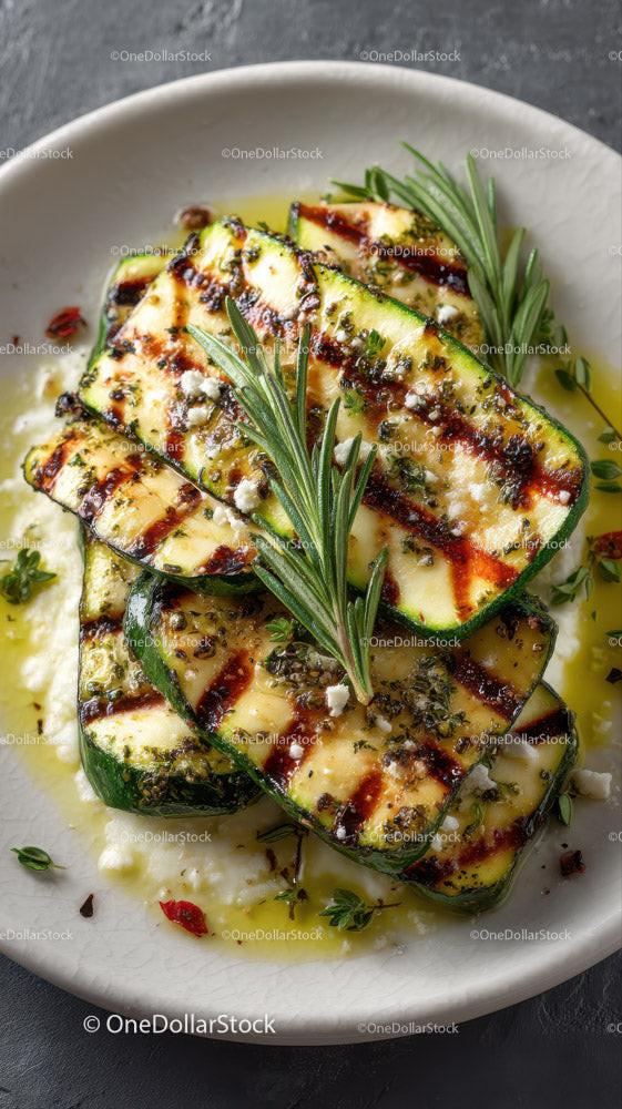 Grilled Zucchini Slices with Herbs on Slate Plate Stock Photo Bundle preview 16
