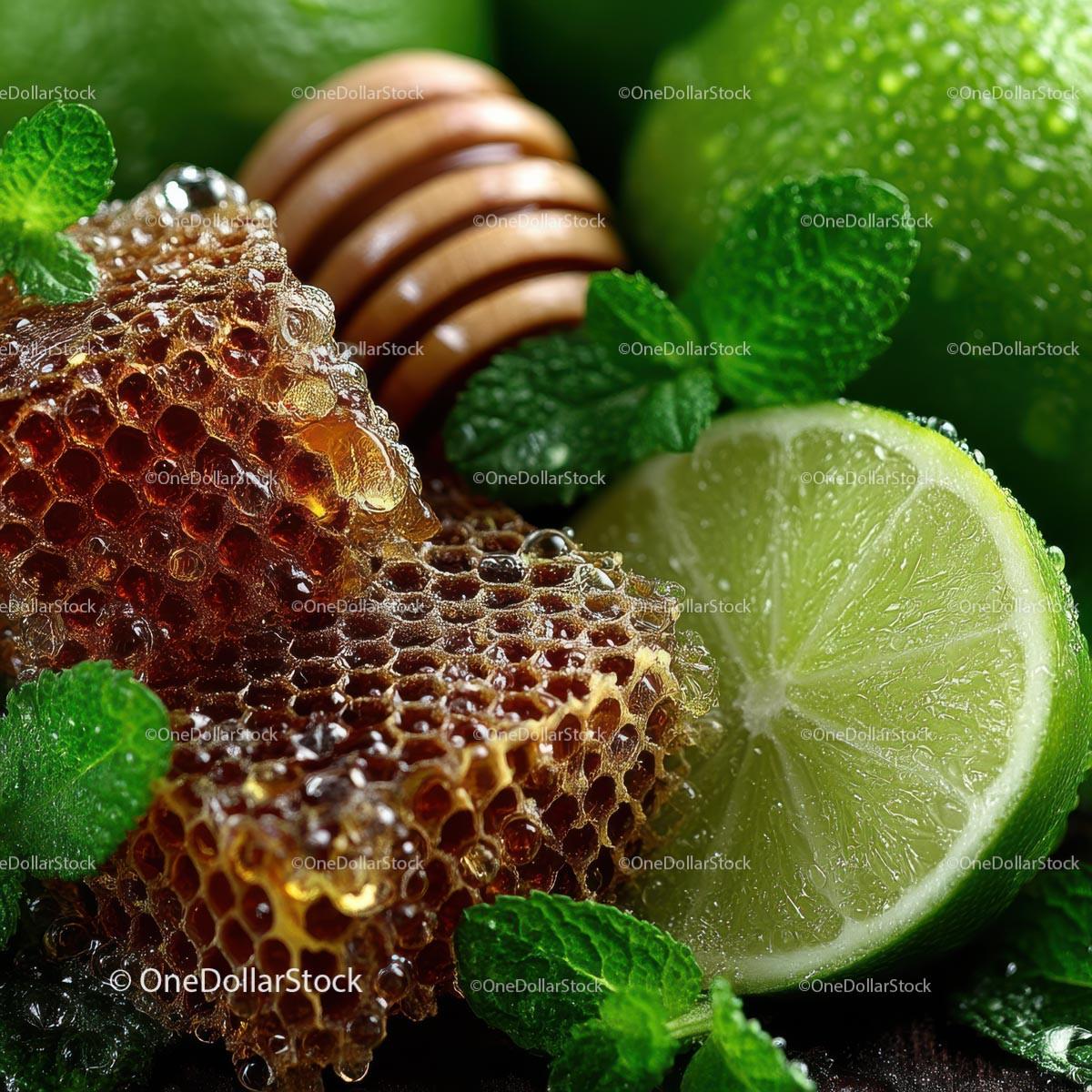 Fresh Limes, Mint Leaves and Honeycomb for Delicious Recipes Stock Photo Bundle preview 17