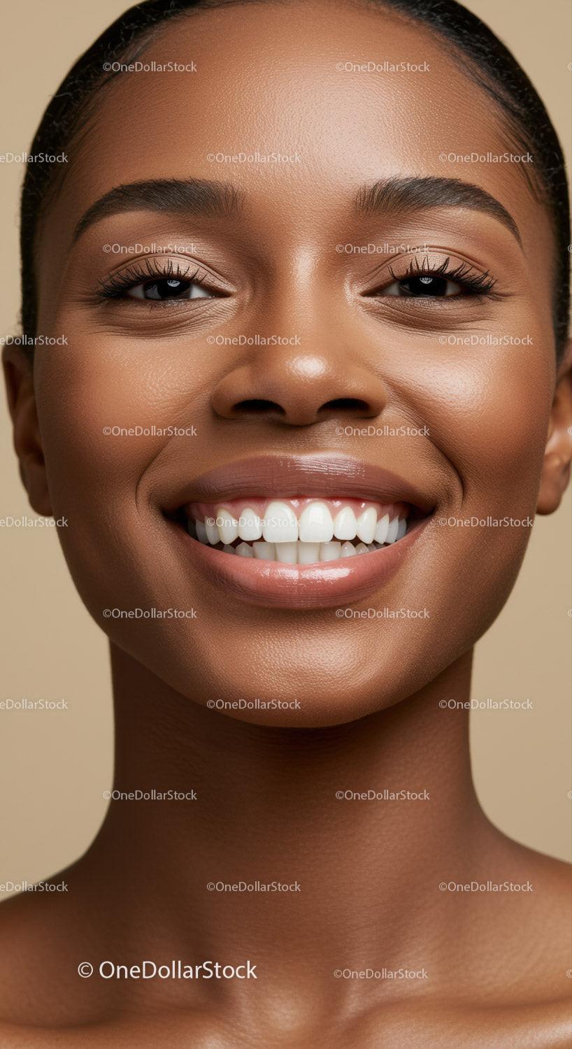 Close up of joyful woman with radiant smile