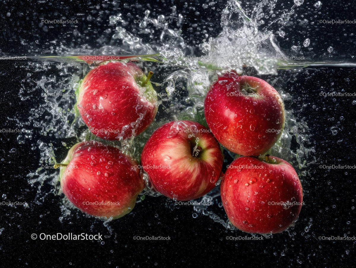 Red Apples Splashing into Water in Dynamic Motion