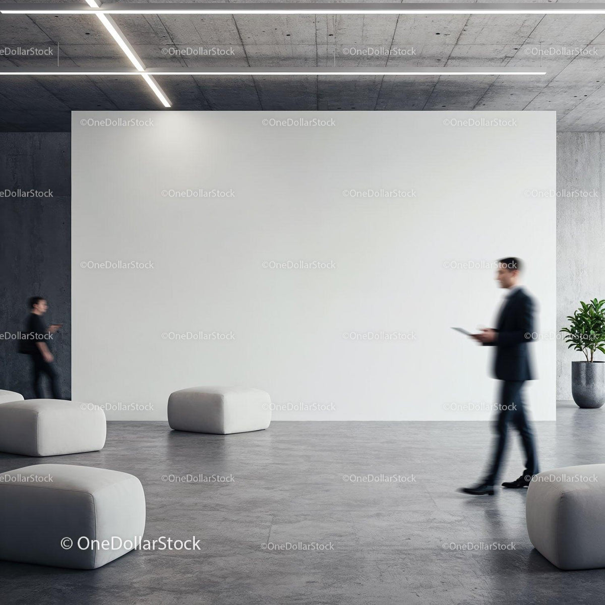 Modern Office Lobby with Blurred Businessmen Moving JPG Mockup Image preview