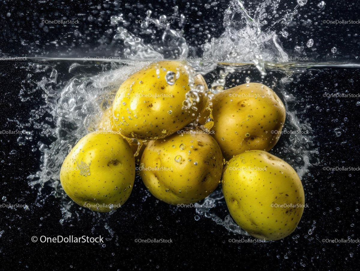 Fresh yellow potatoes submerged in water with bubbles