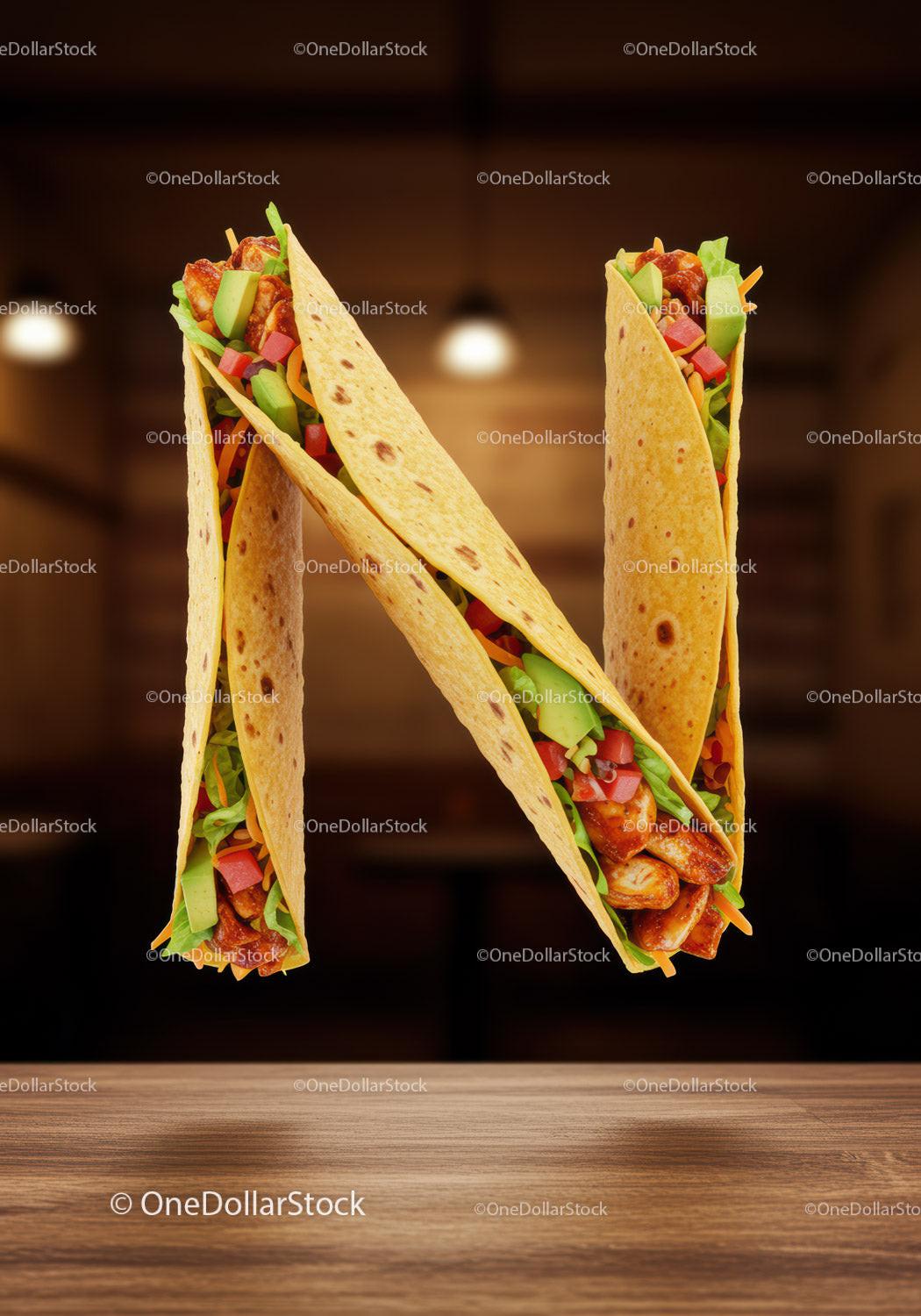 Taco Shells Arranged to Form Letter N with Fresh Fillings