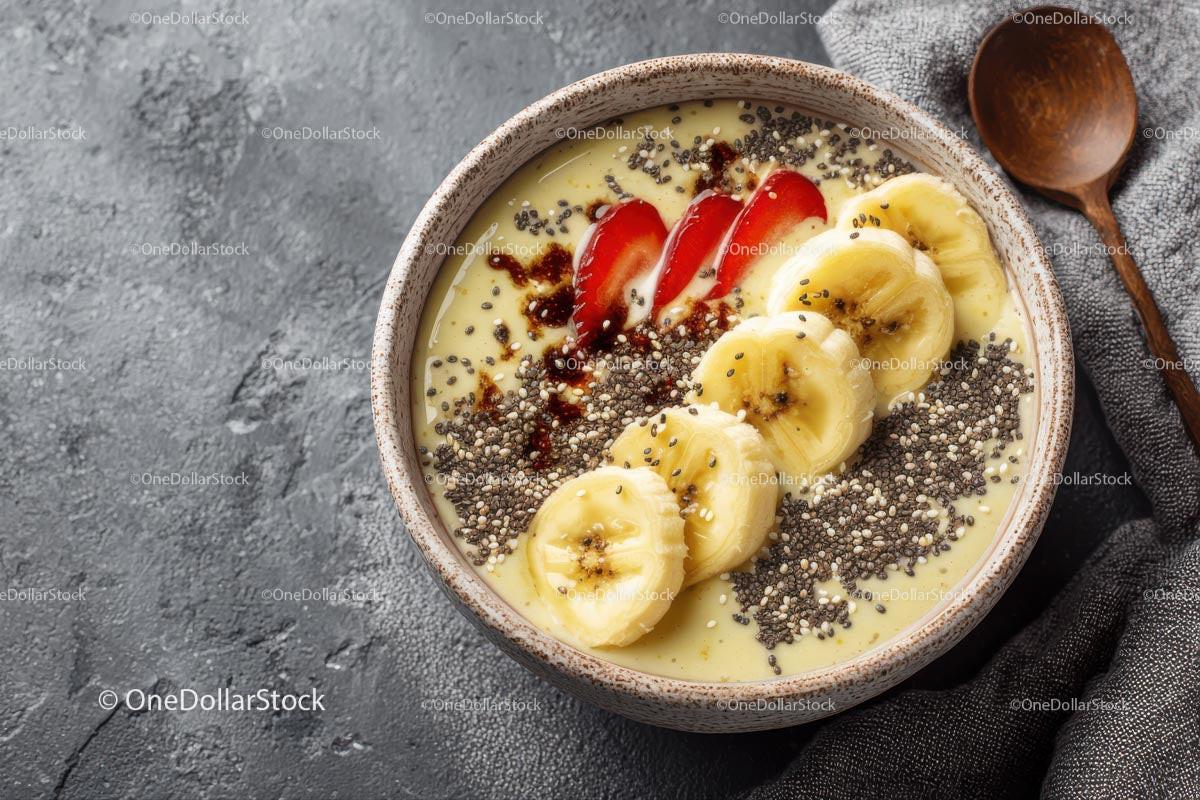 Delicious Tropical Smoothie Bowl with Banana and Chia Seeds Stock Photo Bundle preview 9