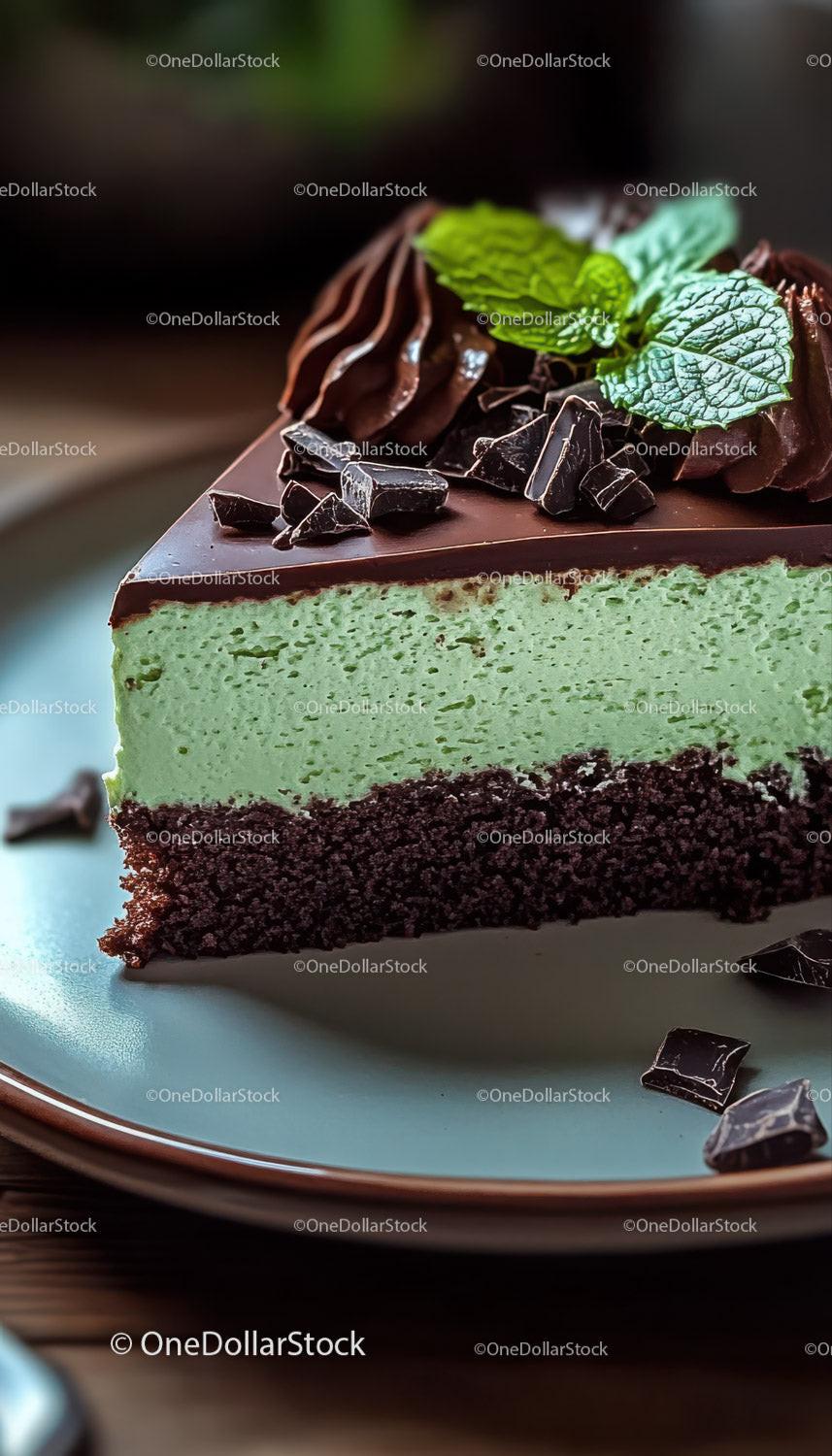 Creamy Mint and Chocolate Layered Cheesecake with Chocolate Flakes Stock Photo Bundle creative preview 10