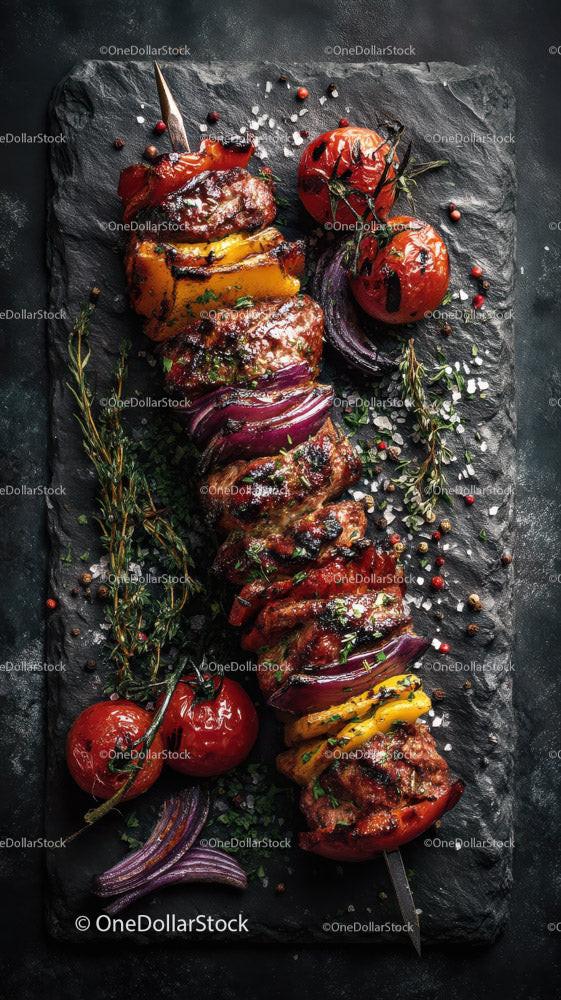 Juicy grilled chicken skewers with onion on barbecue Stock Photo Bundle preview 11