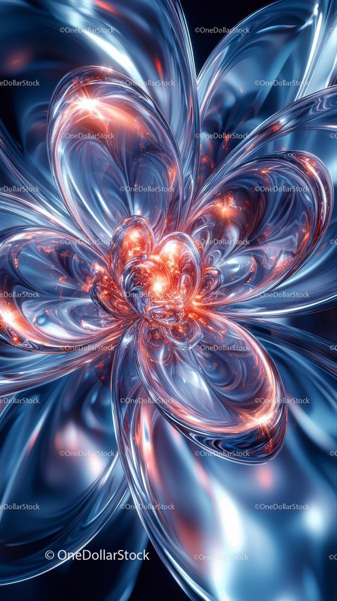Futuristic Abstract Fractal with Glowing Light in Blue and Red