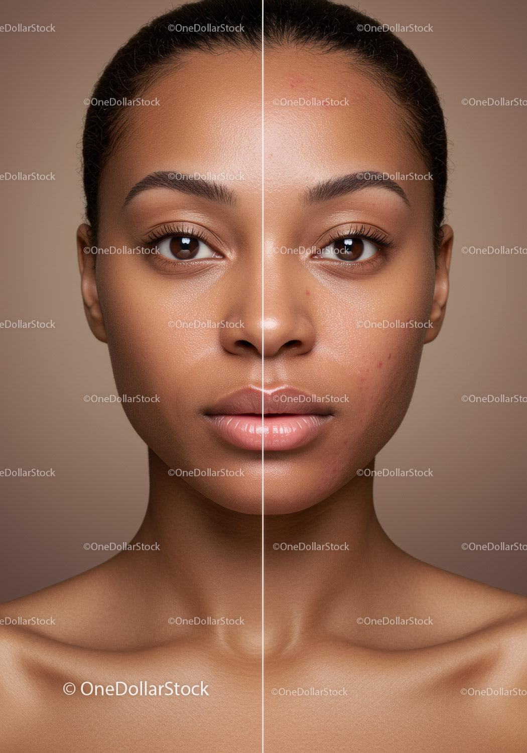 Close-up of Young Woman with Flawless Skin and Natural Makeup