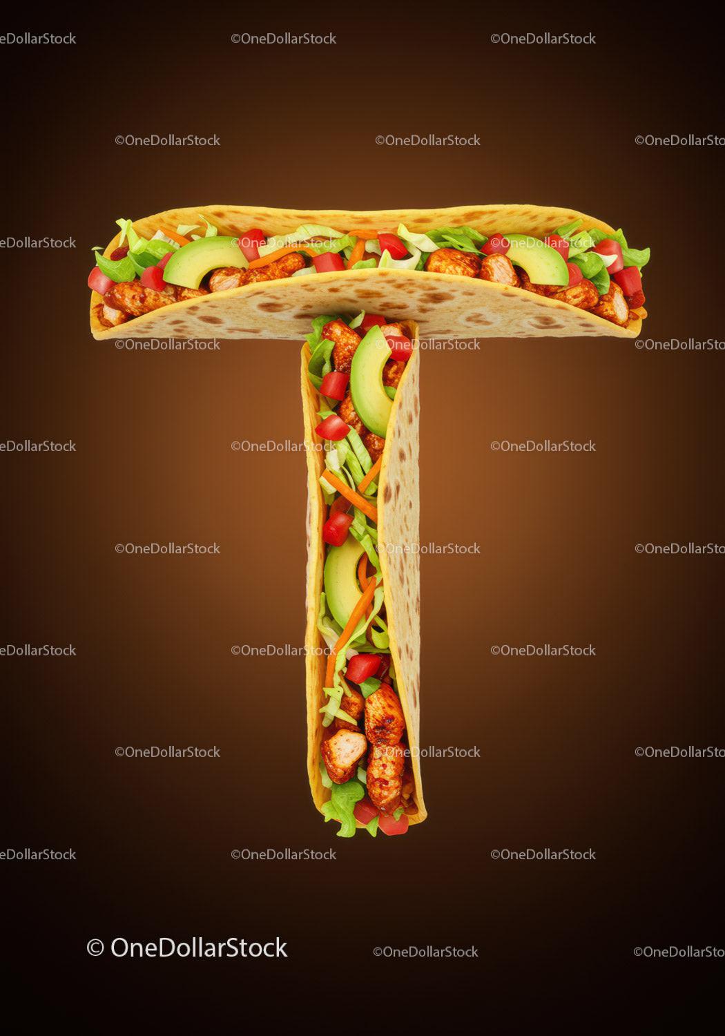 Tacos arranged creatively in T letter shape