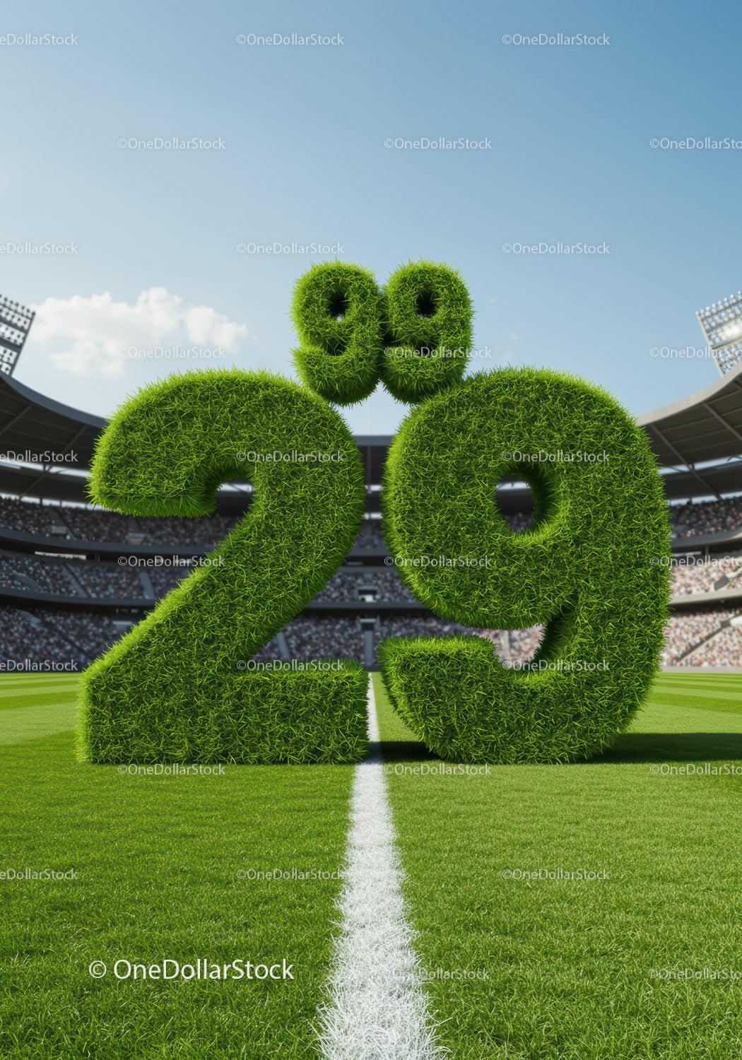 Green Grass Numbers Marking Temperature on Soccer Field