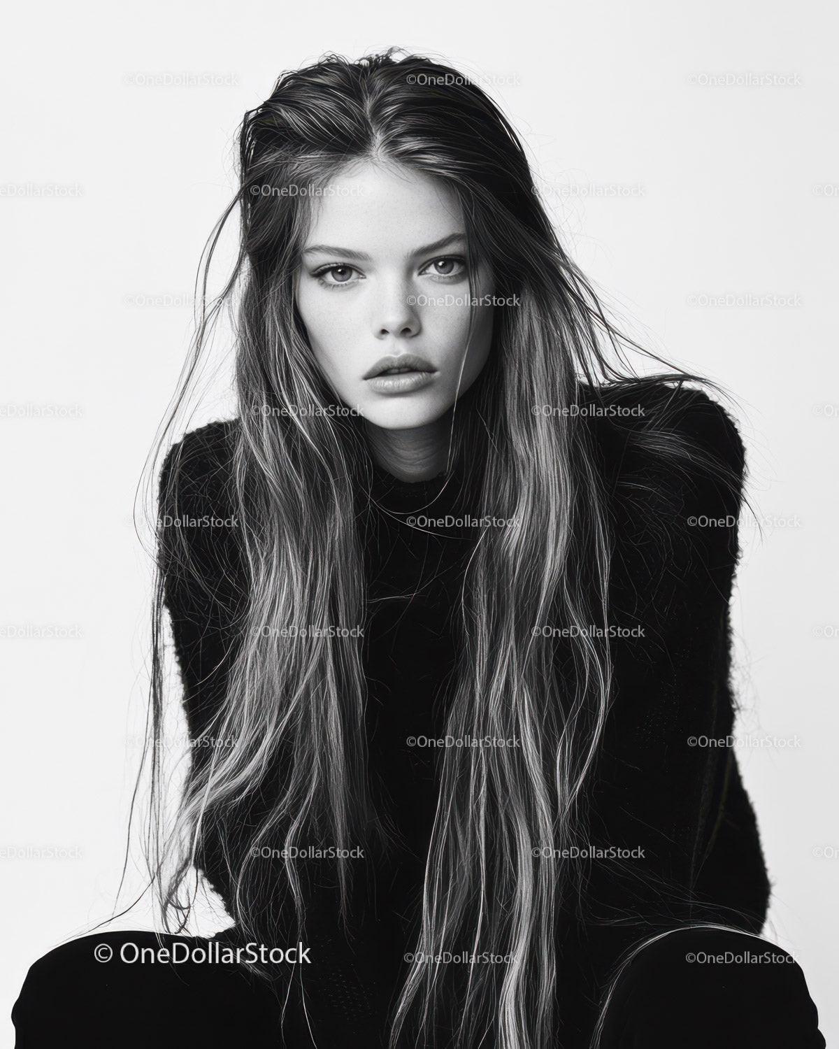 Stunning Female Portrait with Long Hair and Intense Gaze