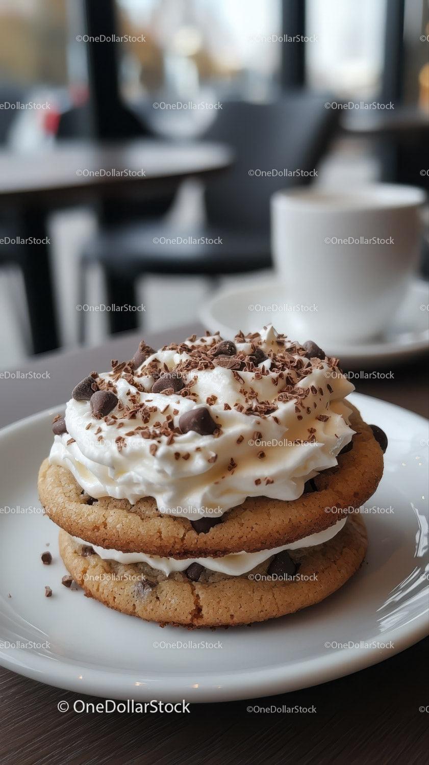 Chocolate Chip Cookie with Whipped Cream and Chocolate Topping Stock Photo Bundle preview 25