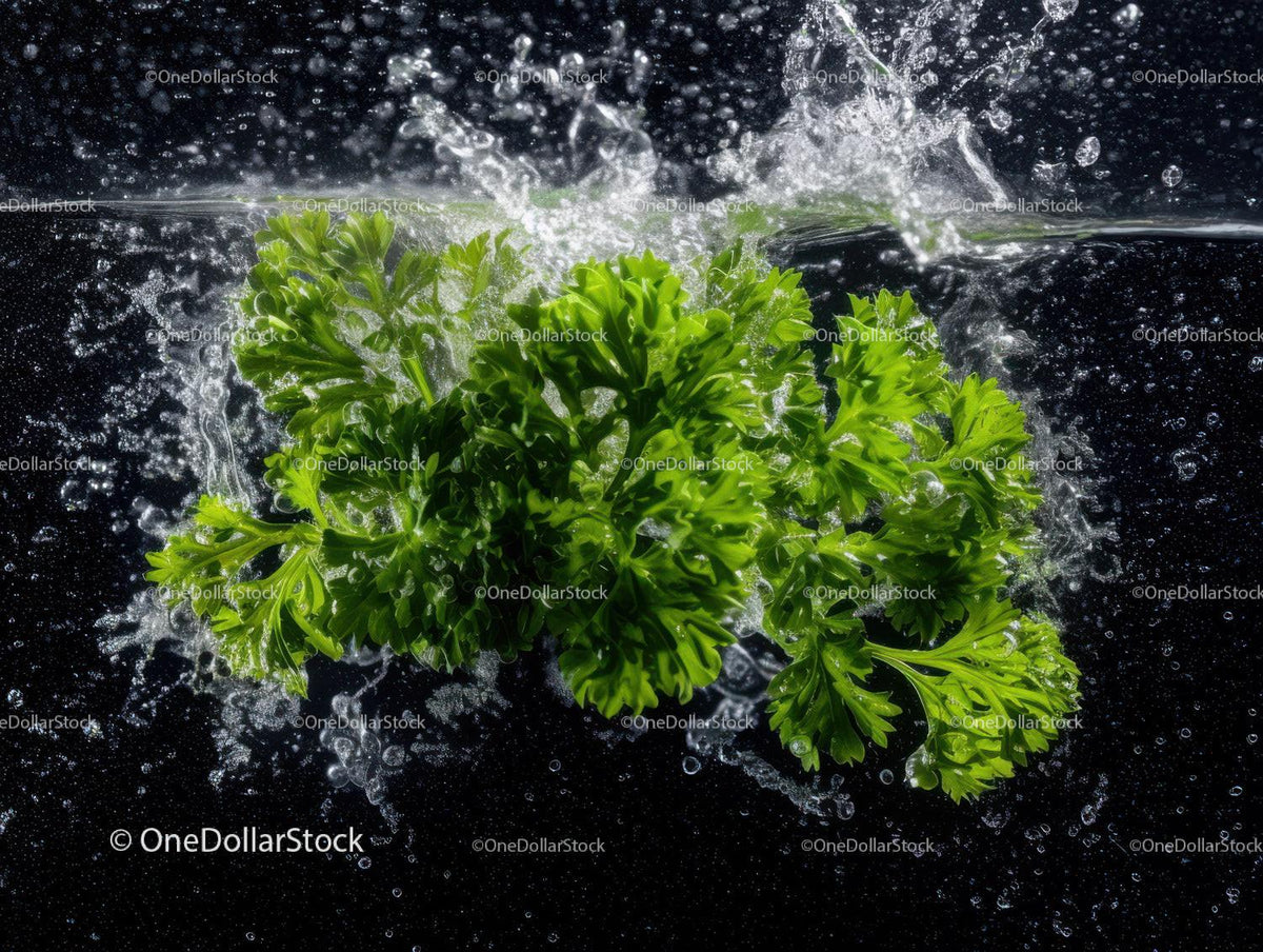 Fresh Green Parsley Herb Water Splash in Mid-Air