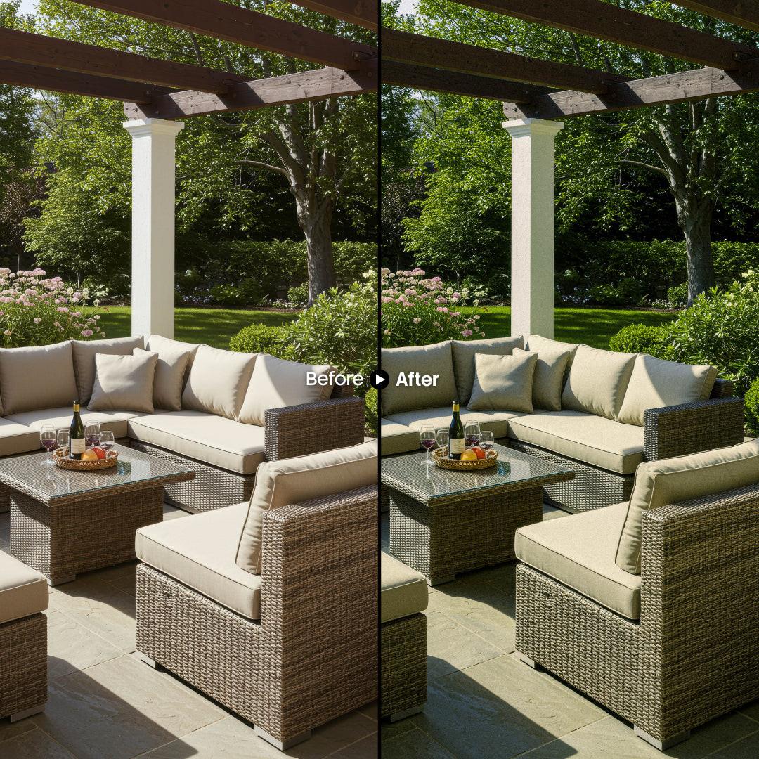 Before and after Gardens Lightroom preset edit