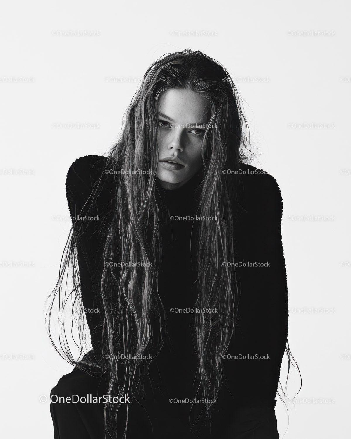 Elegant Black and White Fashion Portrait of a Confident Woman