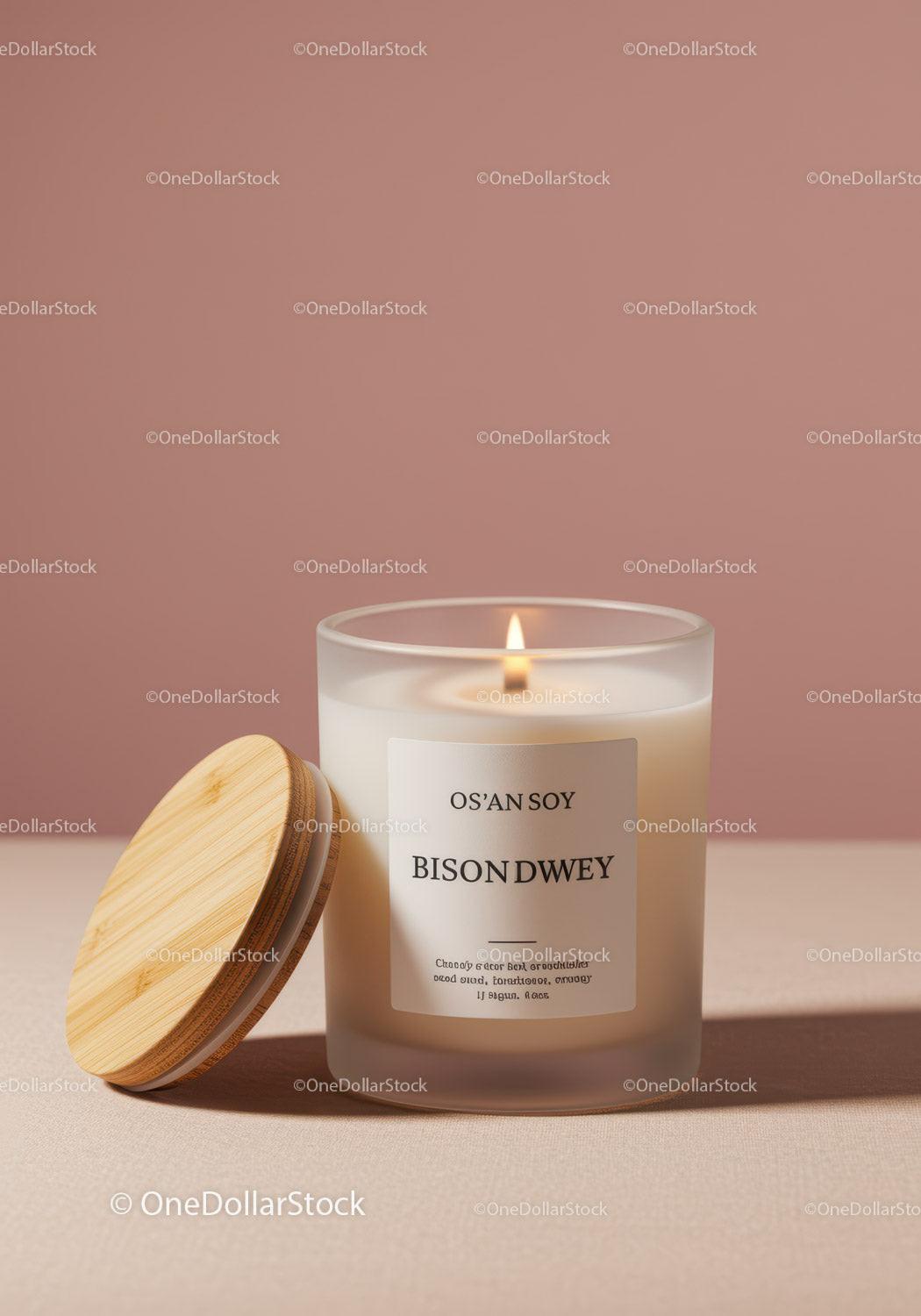 Elegant White Candle with Wooden Lid for Cozy Home Decor JPG Mockup Image preview