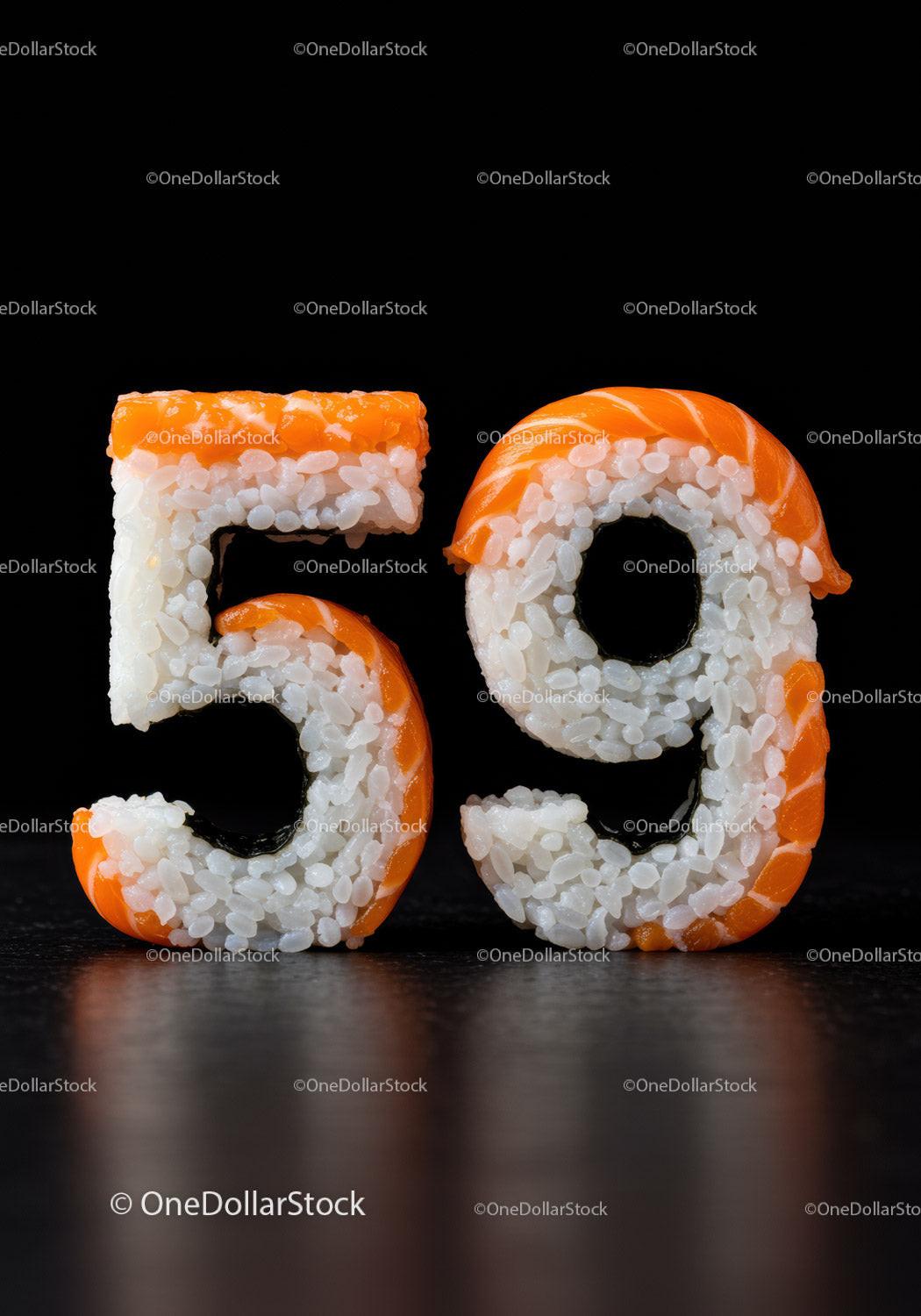 Creative Sushi Rolls Shaped as Number Fifty Nine