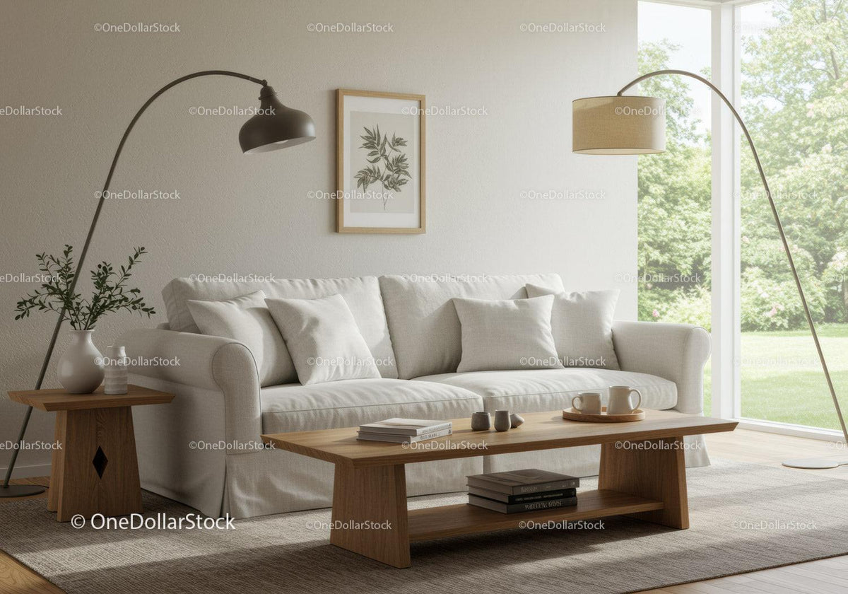 Cozy minimalist living room with natural light