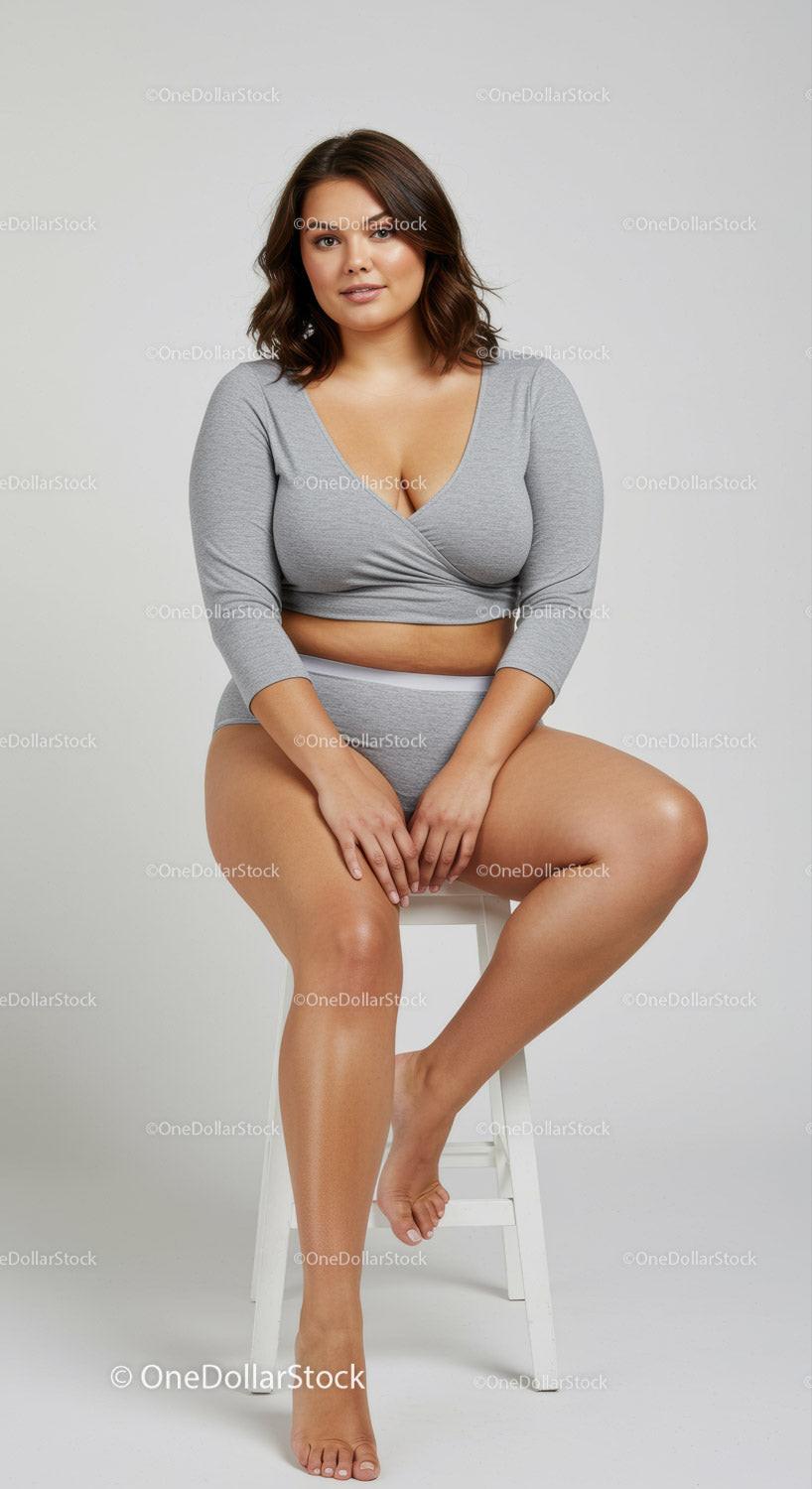 Confident Woman Sitting on Stool in Casual Loungewear
