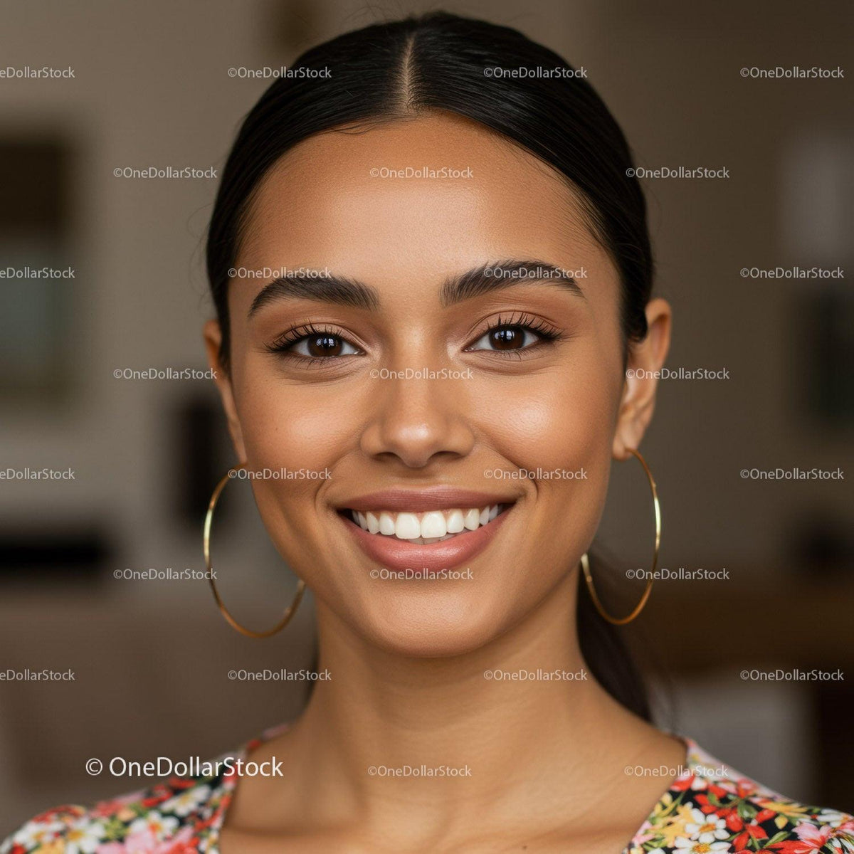 Close-Up of a Smiling Woman with Dark Hair and Bright Eyes
