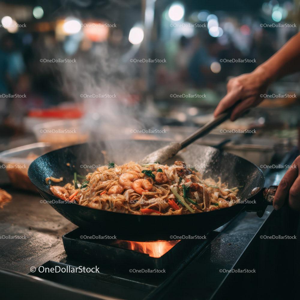 Stir-Fried Noodles with Vegetables in a Professional Street Food Setting Stock Photo Bundle preview 23