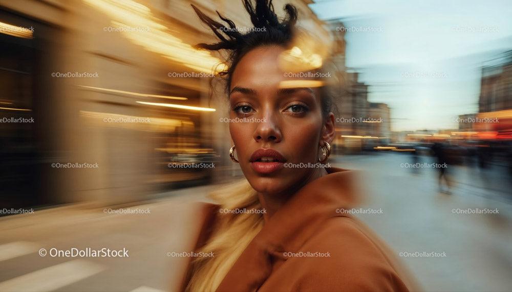 Chic Woman in Brown Coat Walking Through Busy City Street Stock Photo Bundle preview 9