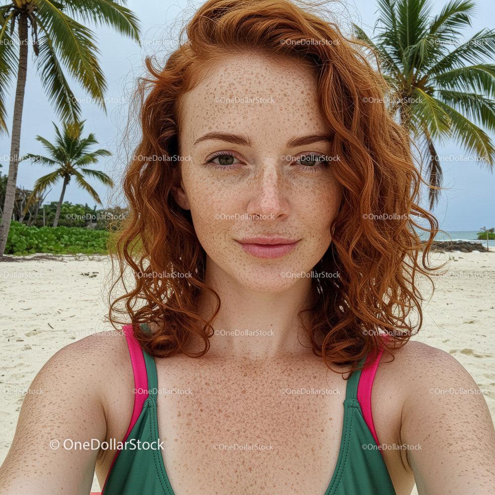 Freckled Woman Enjoying a Sunny Beach Day Stock Photo Bundle preview 14