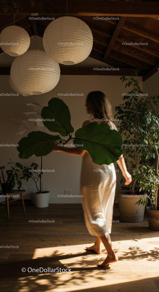 Elegant Woman Walking in a Bright Minimalist Home Interior Stock Photo Bundle preview 12