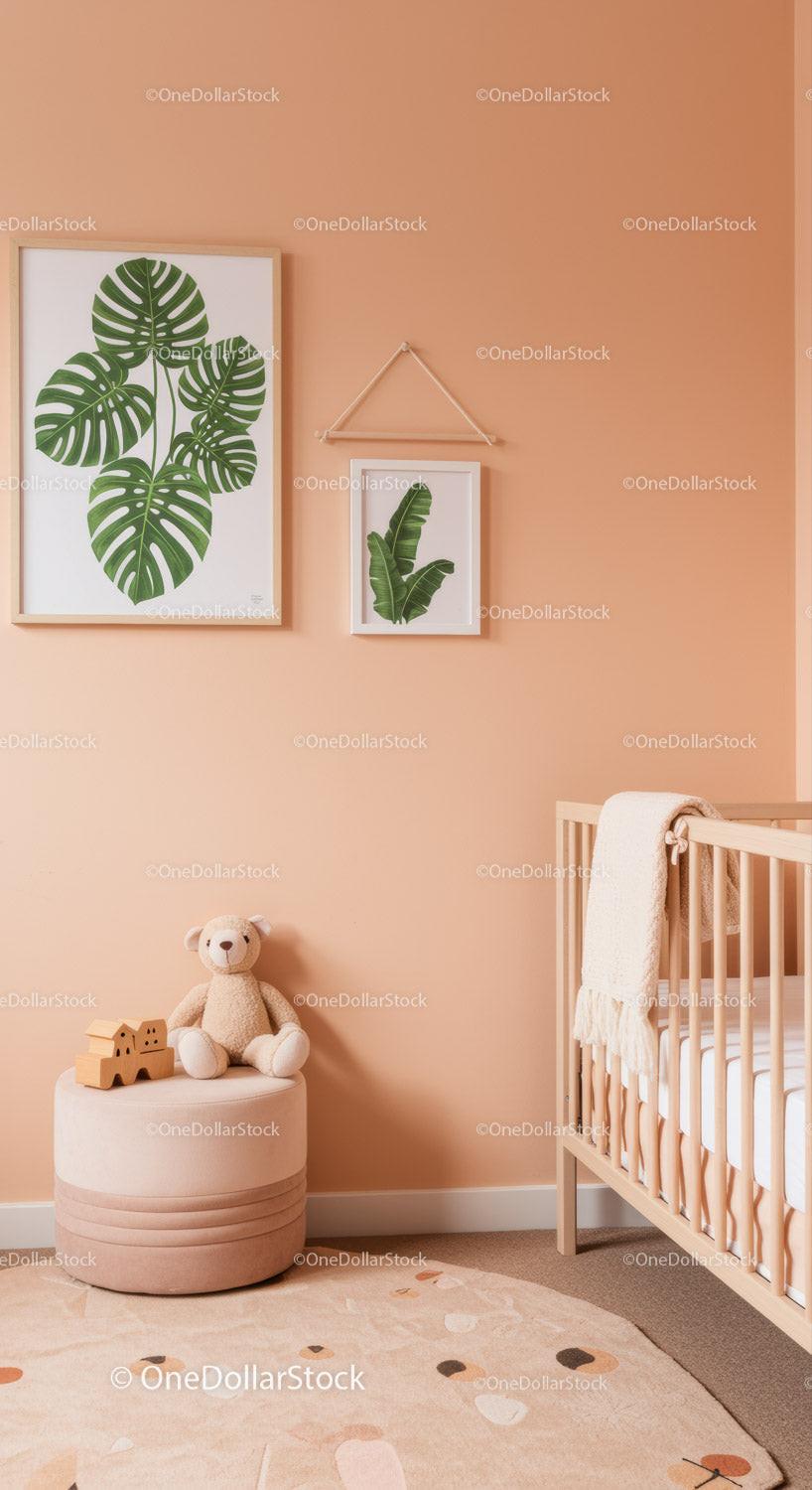 Charming Nursery with Pink Wall Art Displays and Cozy Decor