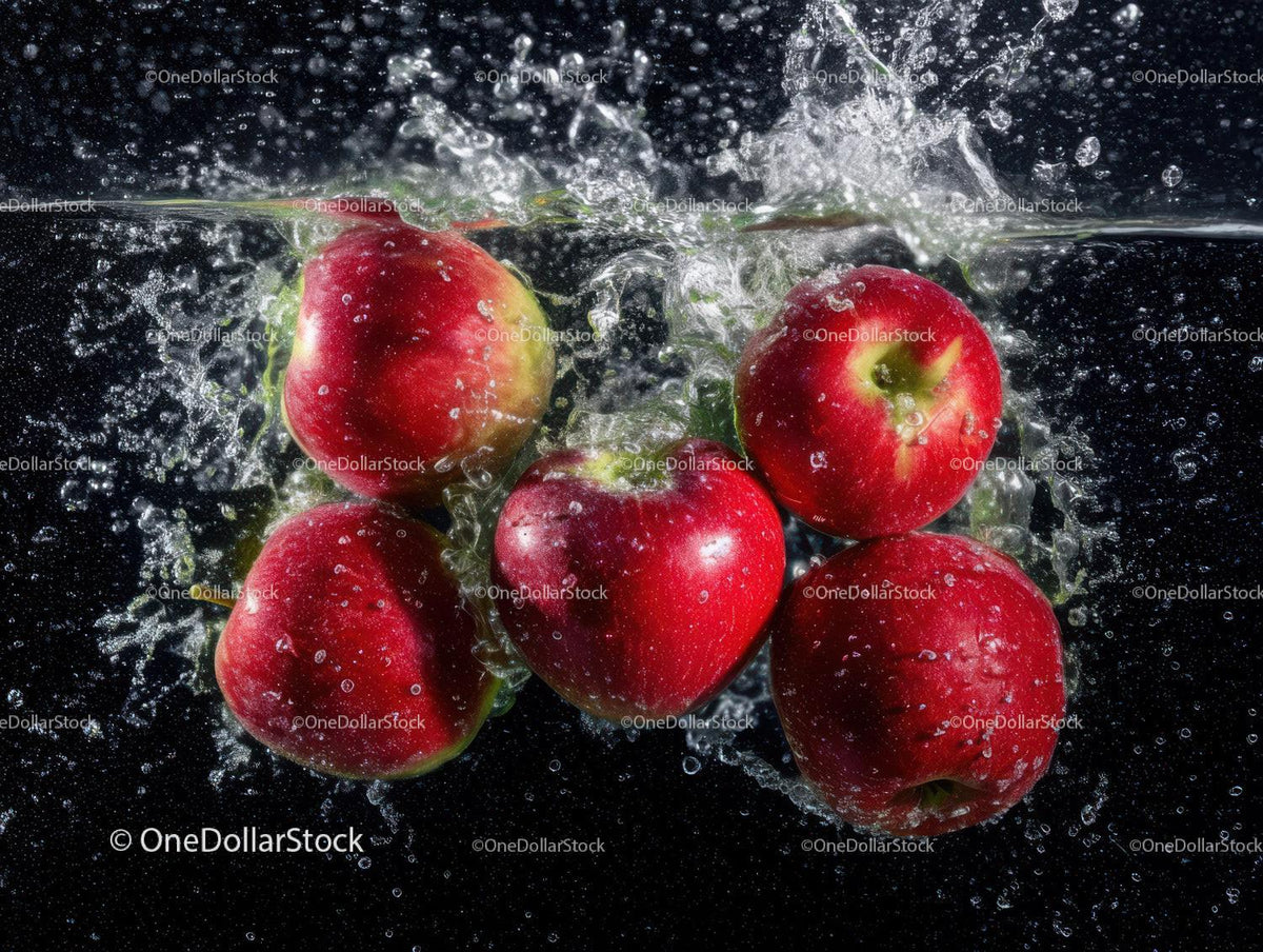 Fresh Red Apples Splashing into Water Cool and Juicy Fruit Scene