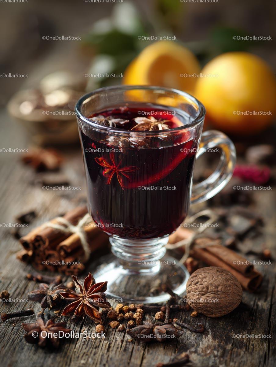 Cozy Mulled Wine with Spices and Citrus Garnish Stock Photo Bundle preview 7